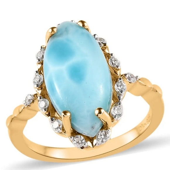 Larimer and white Zircon Ring 14k Yellow Gold over 925 Sterling Silver - Picture 2 of 2